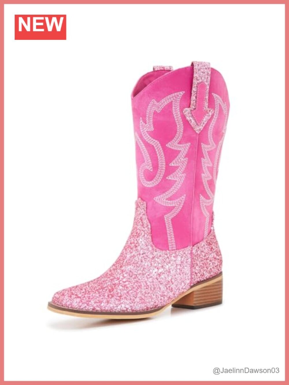 Sparkly Sequin Square Toe Mid Calf Cowgirl Boots Embroidered Western